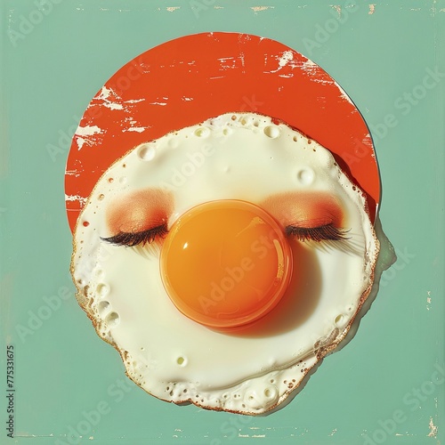 A breakfast scene where sunnysideup eggs blink sleepily, waking up to the morning sun , Pop Art Tone
