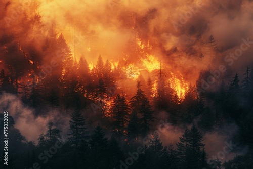 fire burning forest view from above © Андрей Трубицын