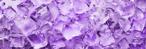 Closeup top view of transparent purple glossy ice texture background