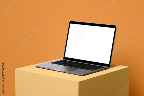 Laptop with blank screen mockup