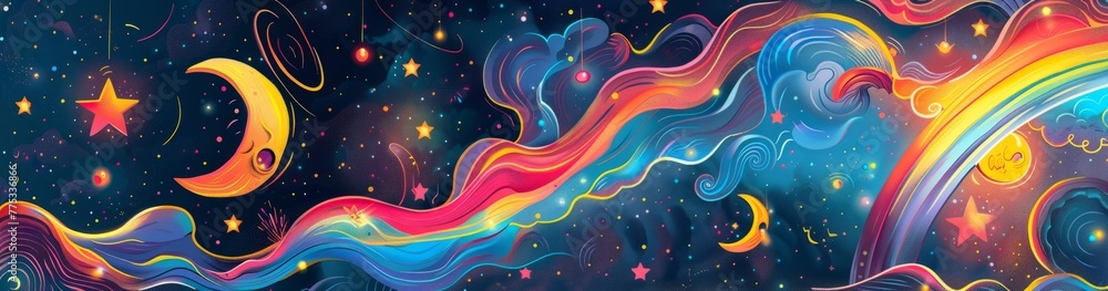 A vibrant and whimsical illustration design includes playful elements ...