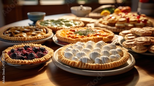 A table full of various pies  cakes  and pastries.