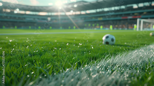 Soccer ball on the grass on football field.