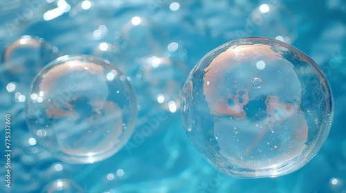 Wallpaper Mural   A cluster of bubbles bobbing above a tranquil blue swimming pool with bubbles both suspended in the air and on the water surface Torontodigital.ca