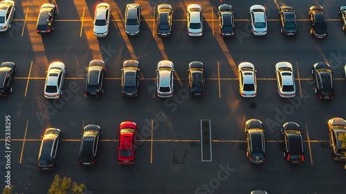 Obraz na płótnie Semi crowded mall car parking, above view. w salonie