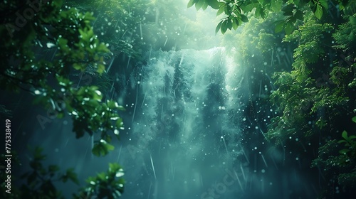 drama of a thundering waterfall framed by lush green foliage