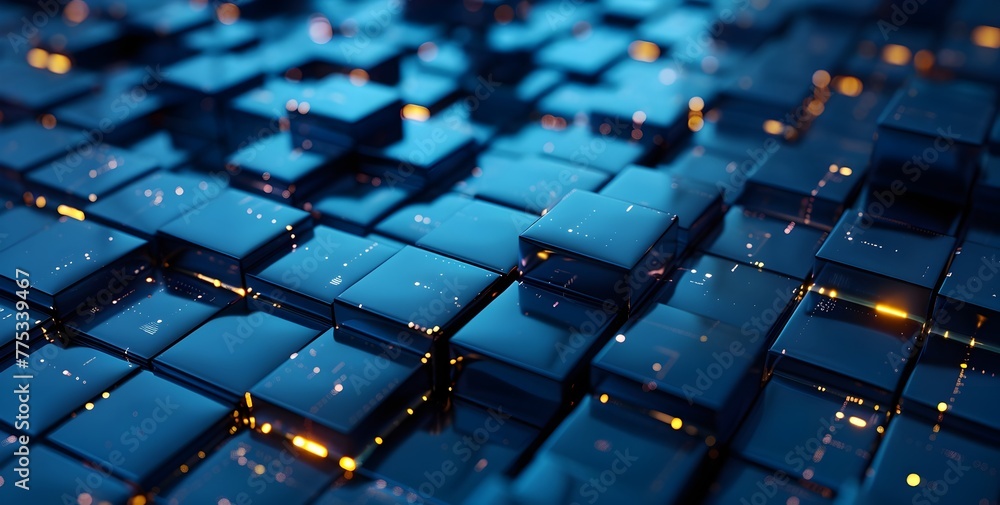 Fototapeta premium Blue color abstract background of 3d cubes. Abstract technology background generative ai
