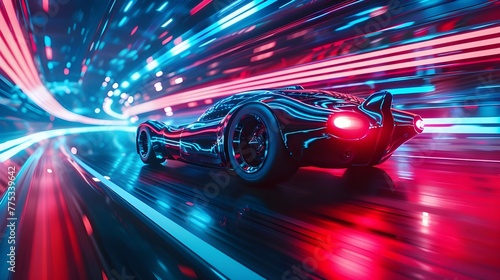 Futuristic hovercar in the city, future creative running car concept long exposure neon light effect background HD wallpaper