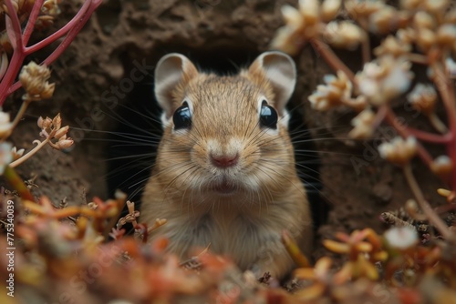 Small Rodent Peeking Out of Ground Hole