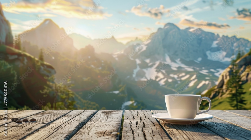 cup of coffee table beautiful landscape cup of coffee table beautiful landscape