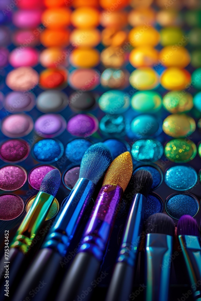 Colorful Makeup Brushes and Eyeshadow Palette Close-up Colorful Makeup Brushes and Eyeshadow Palette Close-up