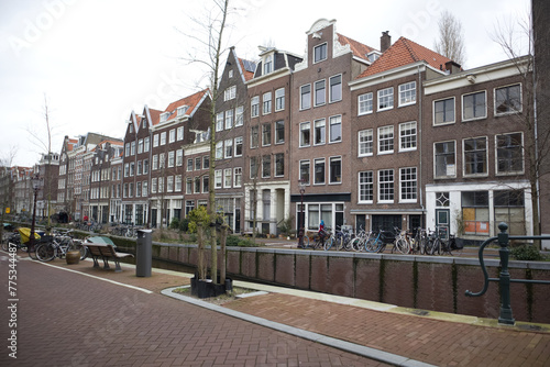 View of the pedestrian zone and atmospheric brick houses of Amsterdam 10.02.2024