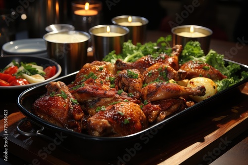 Delicious Chicken Drumstick Feast. A Mouthwatering Display of Succulent Goodness, Perfectly Captured on the Plate 