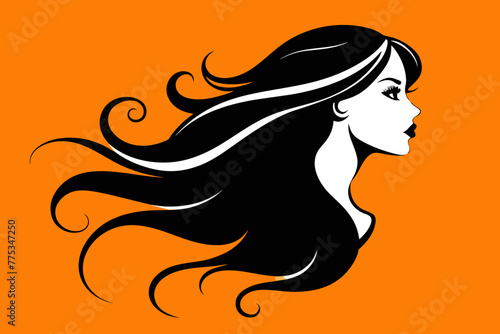Elegant Profile Silhouette Beautiful Girl with Flowing Long Hair 
