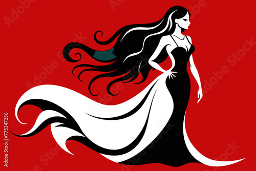 Elegant Profile Silhouette Beautiful Girl with Flowing Long Hair 