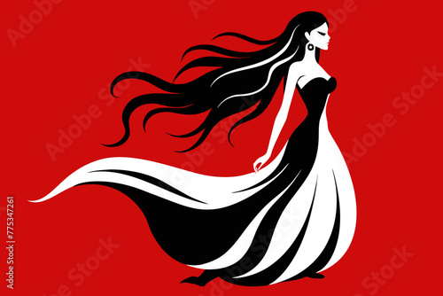 Elegant Profile Silhouette Beautiful Girl with Flowing Long Hair 