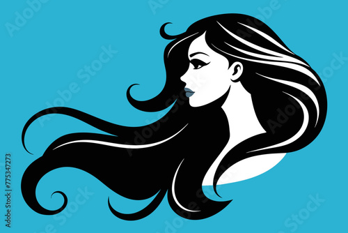Elegant Profile Silhouette Beautiful Girl with Flowing Long Hair 