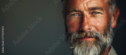 Man with Beard and Mustache Looking at Camera photo