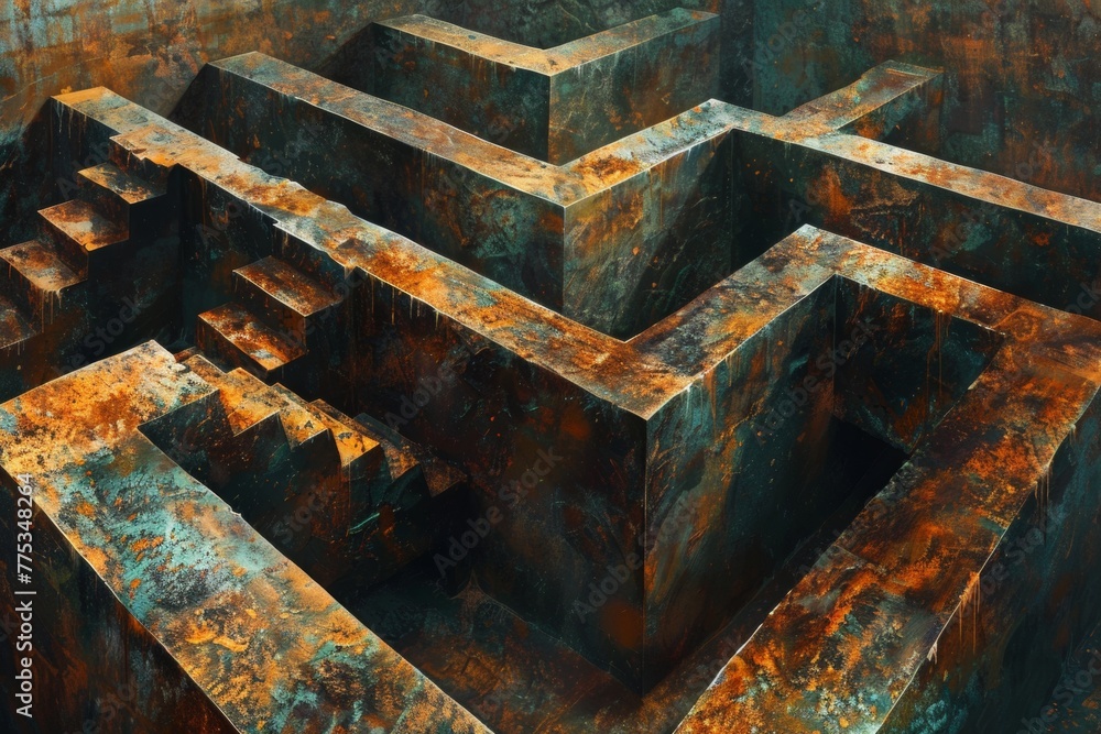 Hammered old copper Texture Labyrinth Background Hammered old copper Texture Labyrinth Background
