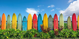 Colorful surfboard fence on Maui island