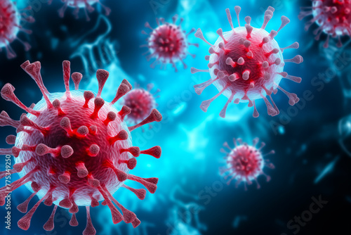 Coronavirus 2019-nCov novel coronavirus concept resposible for SARS-CoV-2 outbreak and coronaviruses influenza as dangerous flu strain cases as a pandemic. Microscope virus close up. 3d rendering. 