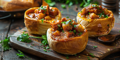 Bunny Chow. The origin of Bunny Chow came from Durban (South Africa) and was first created by the Indians living in this area photo