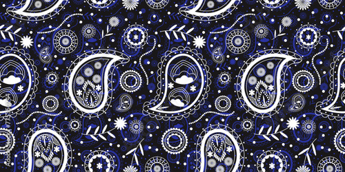 Grey bandana kerchief paisley fabric patchwork abstract vector seamless pattern.