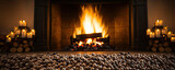 Compressed wood pellets infront of fireplace. Firewood copy space for your text.