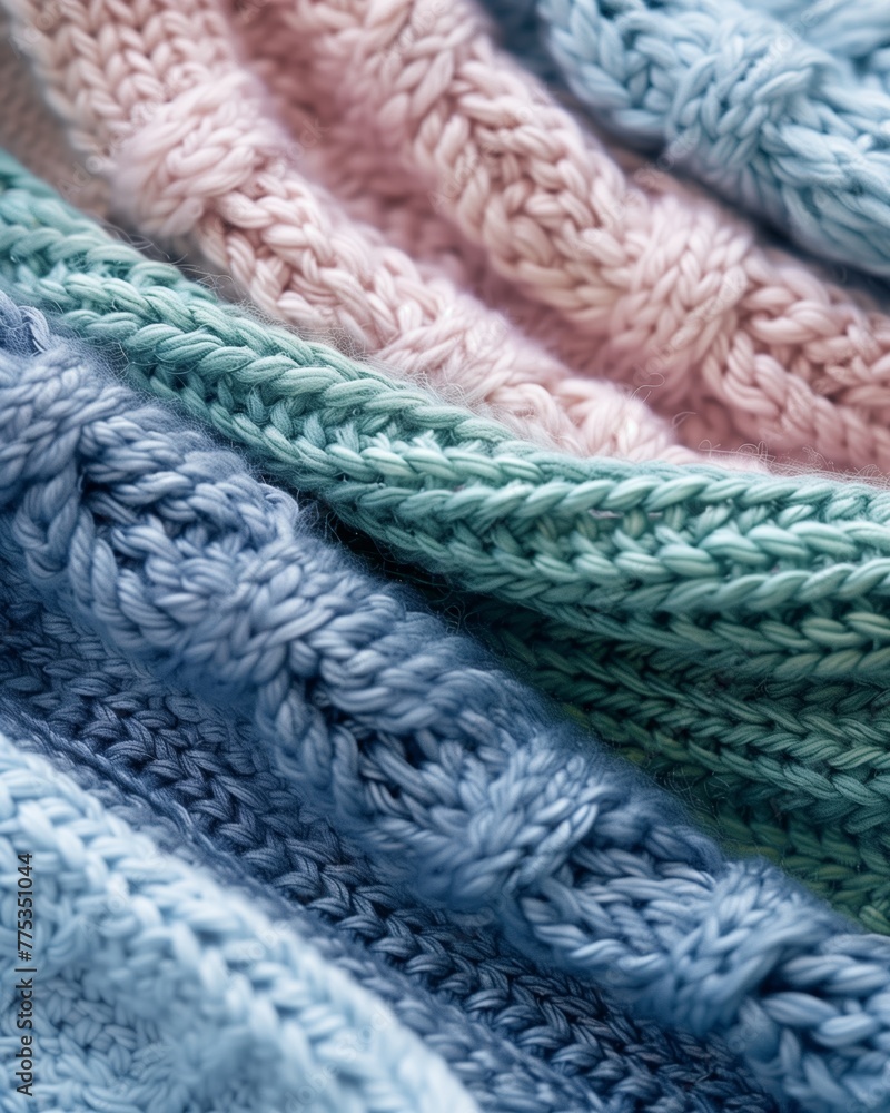 Pastel Knit Blankets Stacked in Cozy Arrangement Pastel Knit Blankets Stacked in Cozy Arrangement