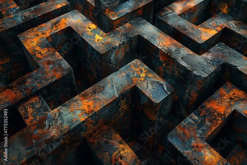Hammered old copper Texture Labyrinth Background	