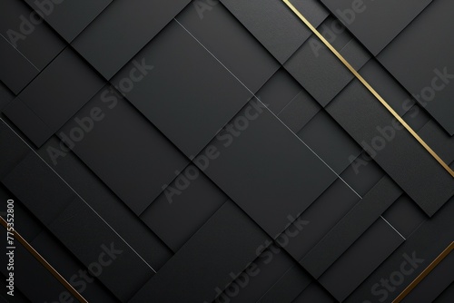 Abstract geometric black background with diagonal stripes, shapes and golden lines. Futuristic technology style. Minimal design. 3d effect.