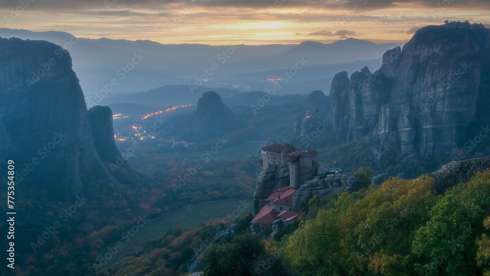 sunset over the mountains in Meteora sunset over the mountains in Meteora