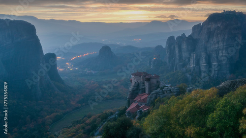 sunset over the mountains in Meteora © IOANNIS