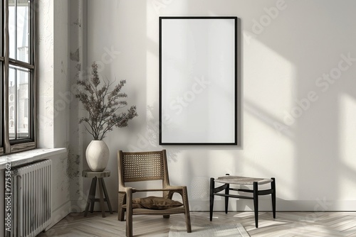 poster mockup  black frame on the wall  3d render