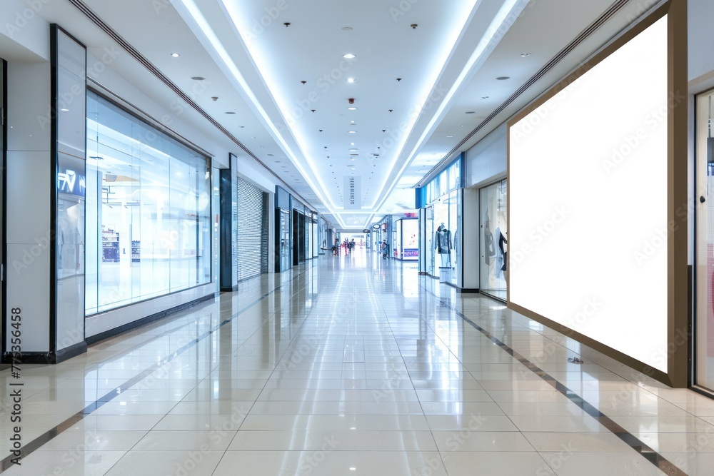 public shopping center mall or business center advertisement board space as empty blank white mockup signboard area