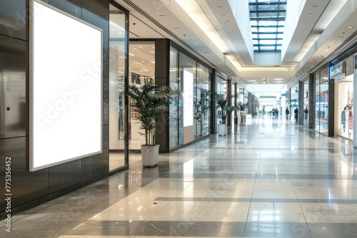 public shopping center mall or business center advertisement board space as empty blank white mockup signboard area photo