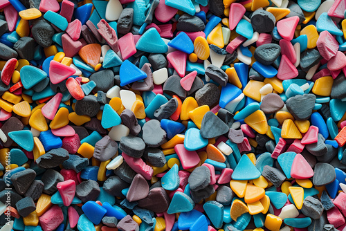 A multitude of colorful rubber tiles arranged tightly to form a textured surface photo