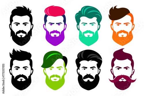 Silhouette color  image Iconic Men's Beard and Hairstyle Set Perfect for Barber Shops, Haircuts, and Men's Fashion white background 
