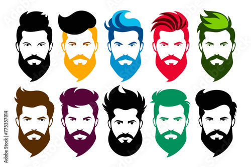 Silhouette color  image Iconic Men's Beard and Hairstyle Set Perfect for Barber Shops, Haircuts, and Men's Fashion white background 