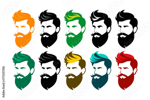 Silhouette color  image Iconic Men's Beard and Hairstyle Set Perfect for Barber Shops, Haircuts, and Men's Fashion white background 