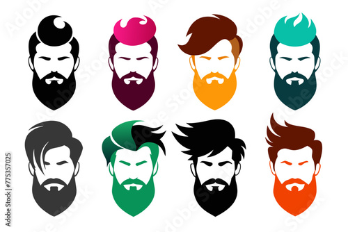 Silhouette color  image Iconic Men's Beard and Hairstyle Set Perfect for Barber Shops, Haircuts, and Men's Fashion white background 