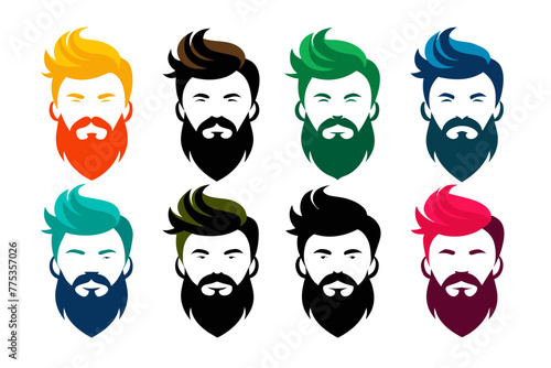 Silhouette color  image Iconic Men's Beard and Hairstyle Set Perfect for Barber Shops, Haircuts, and Men's Fashion white background 