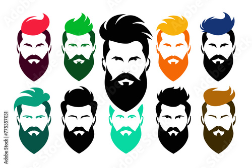 Silhouette color  image Iconic Men's Beard and Hairstyle Set Perfect for Barber Shops, Haircuts, and Men's Fashion white background 