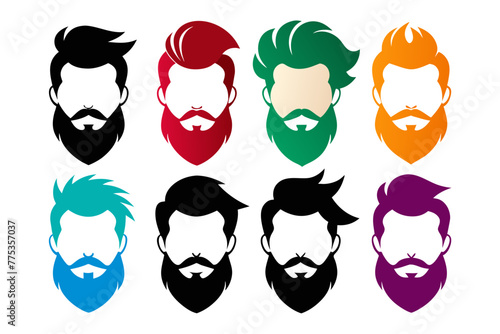 Silhouette color  image Iconic Men's Beard and Hairstyle Set Perfect for Barber Shops, Haircuts, and Men's Fashion white background 
