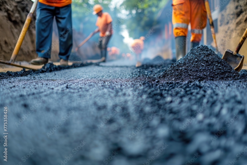 Road construction workers teamwork background Road construction workers teamwork background