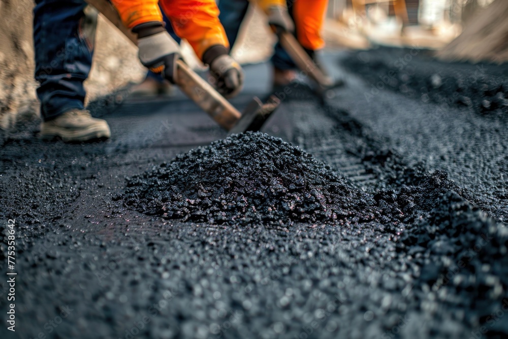 Road construction workers teamwork background Road construction workers teamwork background