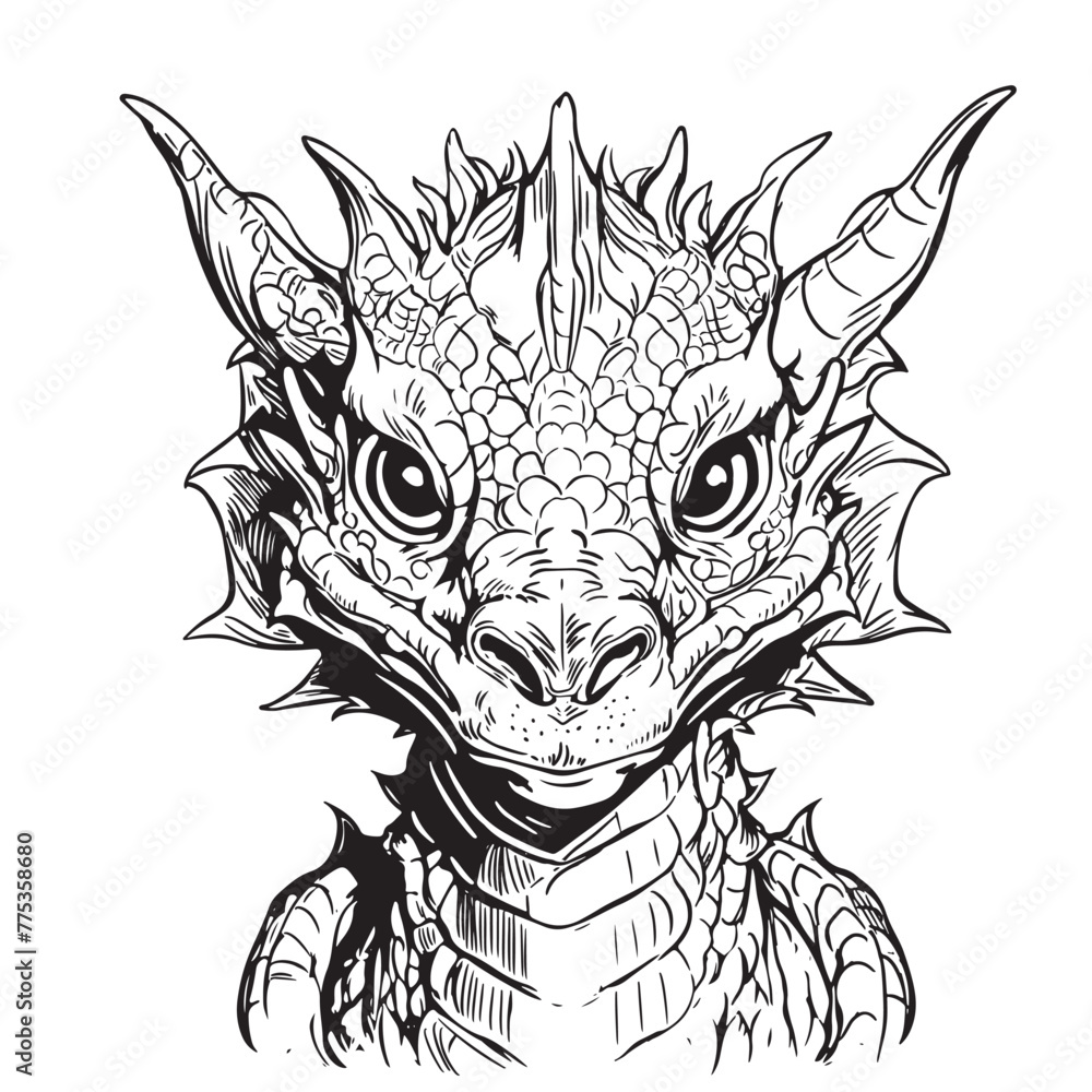 Obraz premium Baby dragon coloring book art, dragon outlines color book vector design.