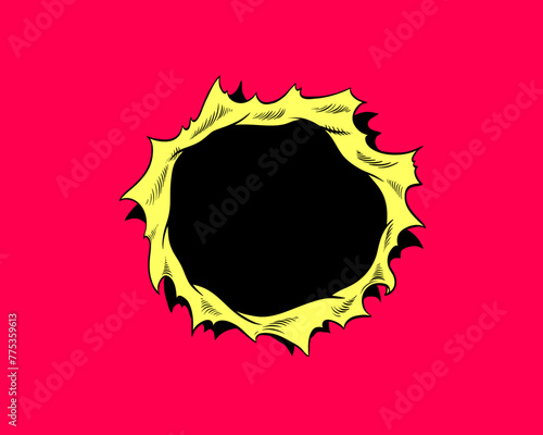 Comic book torn  black hole in the wall, hand drawn vector illustration 