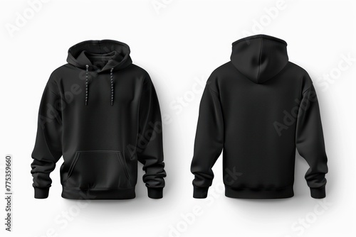 Set of black front and back hoodie on white background photo