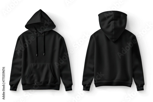Set of black front and back hoodie on white background photo